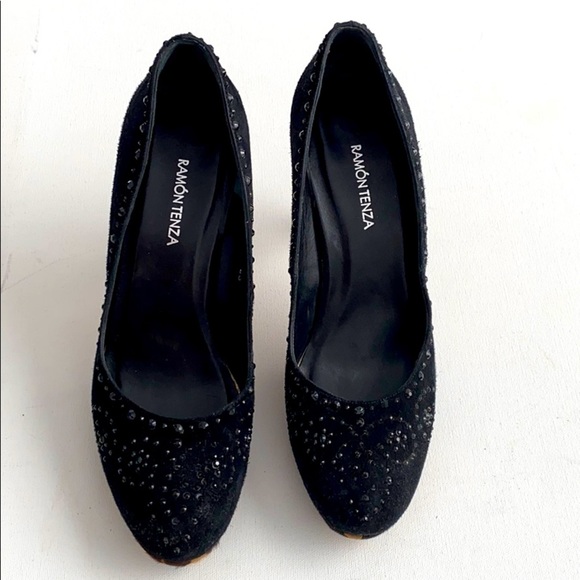 Ramon Tenza Platform Suede Leopard Heels Shoes - Picture 2 of 5